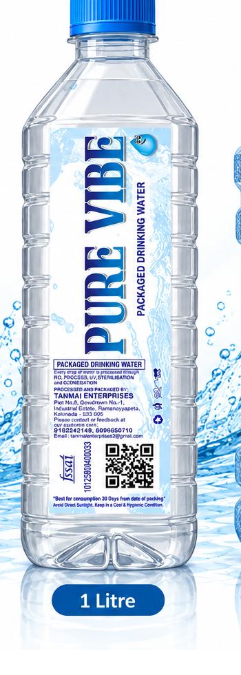 Pure Vibe 1 litre square packaged drinking water bottle