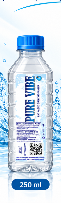 Pure Vibe 250 ml square packaged drinking water bottle