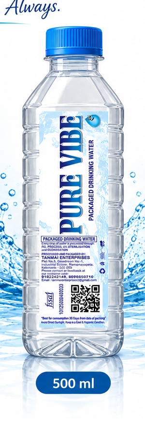 Pure Vibe 500 ml square packaged drinking water bottle